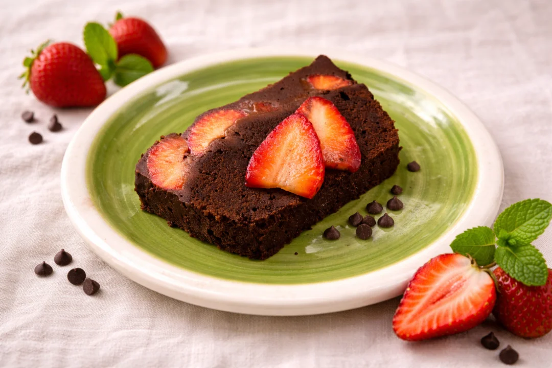 Brownie de chocolate y fresas