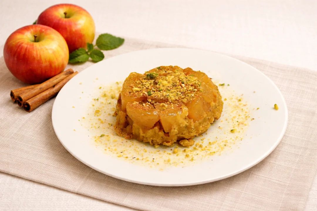 Crumble de pistacho y manzana