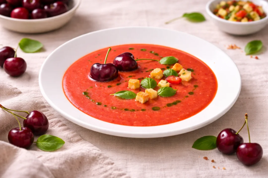 Gazpacho de cerezas al perfume de albahaca