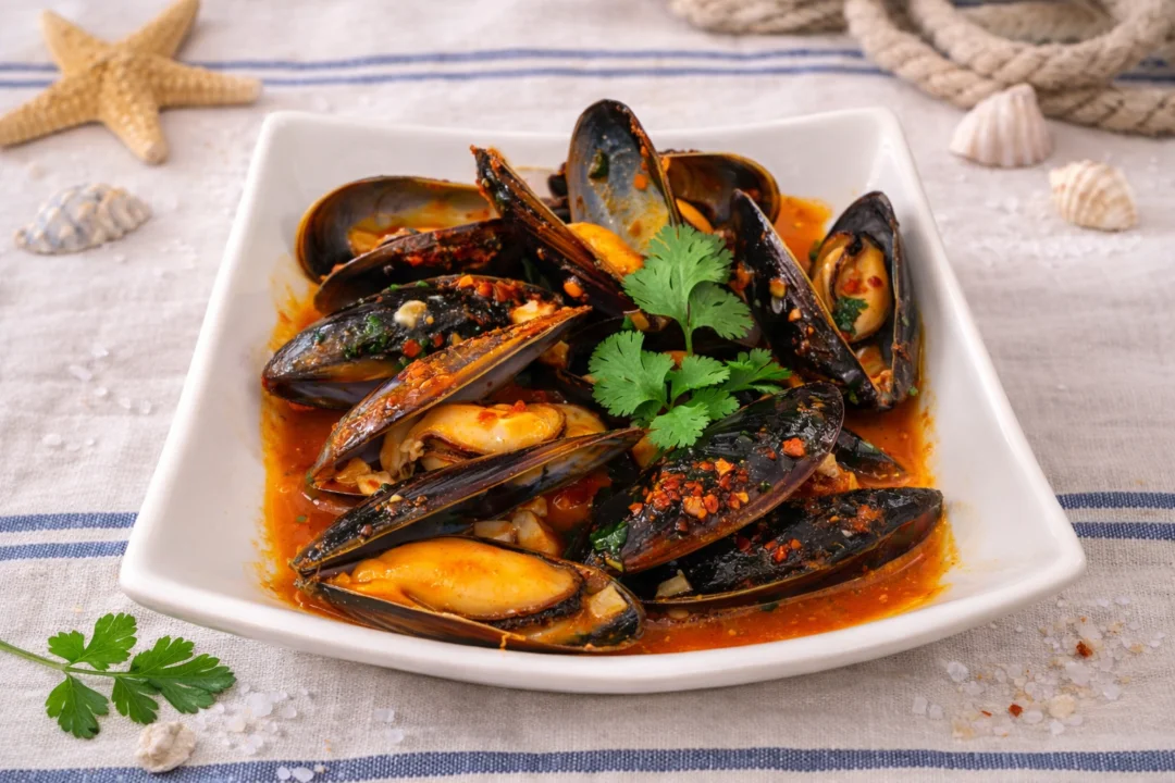 Mejillones al curry rojo Thai