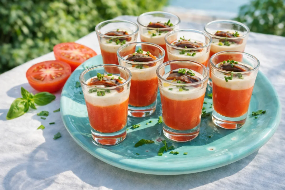 Vasitos de tomate y anchoas